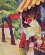 August Macke Vor dem Hutladen (Frau mit roter Jacke und Kind) oil painting artist